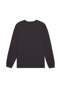 Langärmliges T-Shirt aus schwarzer Baumwolle. Verfügt über einen Rundhalsausschnitt und elastische Bündchen. Entworfen mit einem lockeren Schnitt und minimalistischen Stil.