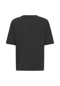 Sort bomulds T-shirt i oversize med korte ærmer, rund hals og glat tekstur, vist bagfra. Simpelt design uden grafik.