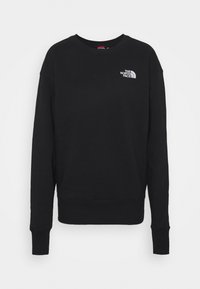 Schwarzer Sweatshirt aus Baumwolle mit Rundhalsausschnitt, langen Ärmeln und kleinem weißem Logo auf der linken Brust. Gerippte Bündchen und Saum.