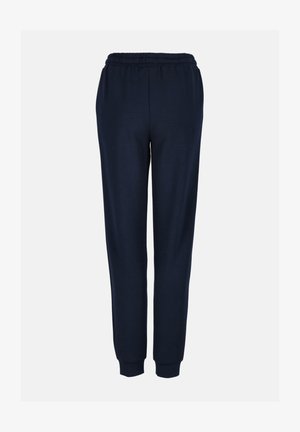 Marineblaue Jogginghosen aus weichem Material, mit elastischem Bund, schmal zulaufenden Beinen und ohne erkennbare Muster oder Akzente.