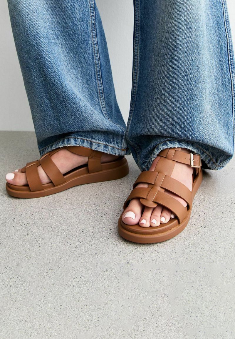 New Look Wide Fit - WIDE FIT MULTI STRAP - Wedge sandals - tan, Enlarge
