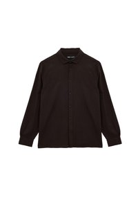 Sort langærmet skjorte med krave med knapper. Fremstillet af et struktureret stof med en forstykke med knapper og tapered ærmer.