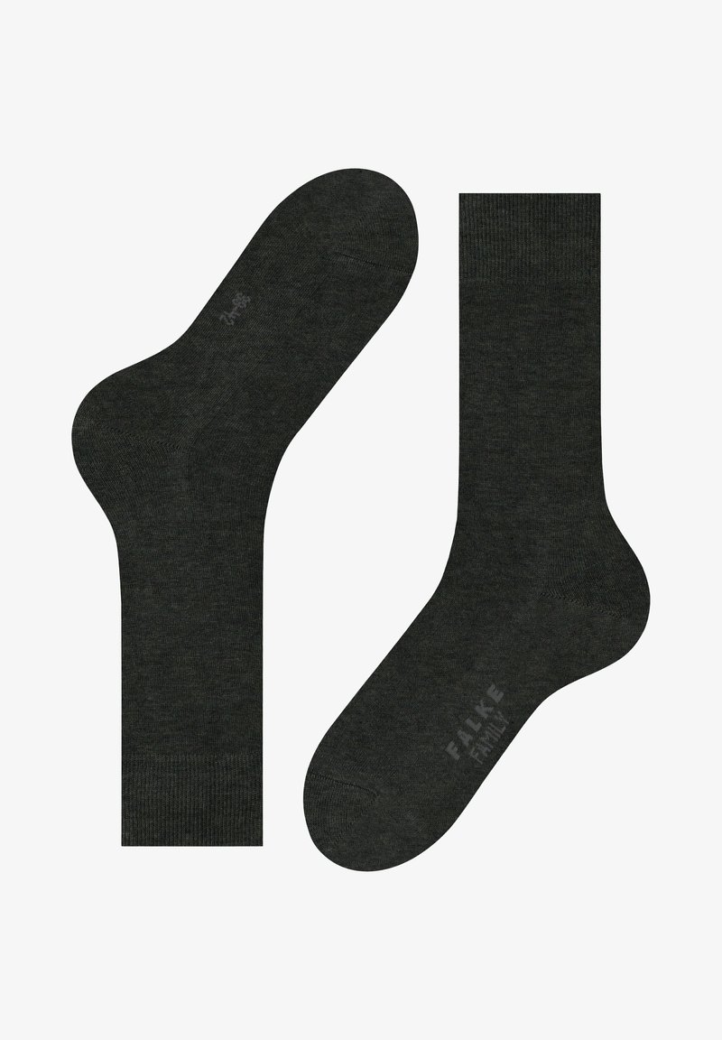 Dark gray socks featuring a smooth texture, reinforced heel and toe, and subtle logo detailing. Structured for comfort and durability.