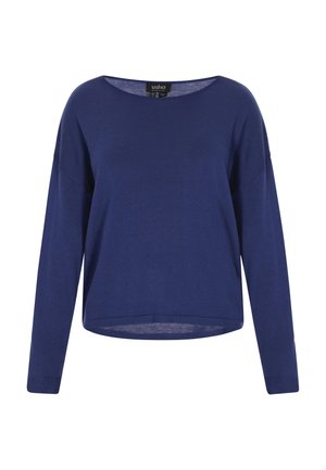 Tumši zilas krāsas garām piedurknēm svārki ar plašu kakla izgriezumu, ribotām aprocēm un brīvu piegriezumu. Izgatavots no mīksta auduma ar gludu tekstūru.