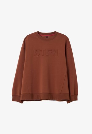 Brauner Sweatshirt mit Rundhalsausschnitt, ausgestattet mit geprägtem "STFN"-Text auf der Vorderseite. Lockere Passform, gerippte Bündchen und Saum. Weicher Baumwollmischstoff.
