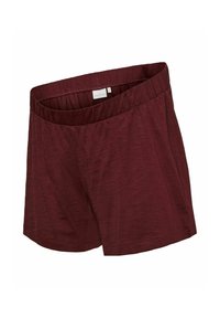 Short bordeaux avec taille élastique, en tissu léger, présenté sur un fond blanc uni.