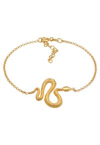 Armband i form av en goldfärgad orm med en texturerad design, som har en slät kedja och en säker karbinlås för justerbar längd.