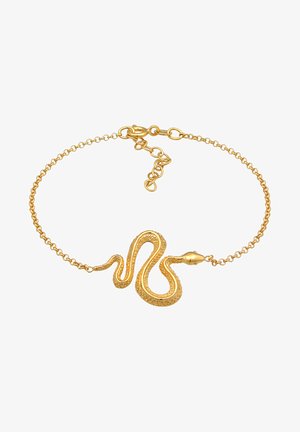 Gul slangeskåret armbånd med en tekstureret design, der har en glat kæde og en sikker klipslås til justerbar længde.