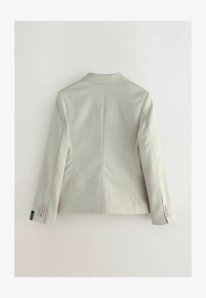 Helehall tekstuuriga viimistlusega bleiser, sisselõigatud krae ja esikõmbluste detailidega. Varrukatel on neli nuppu.