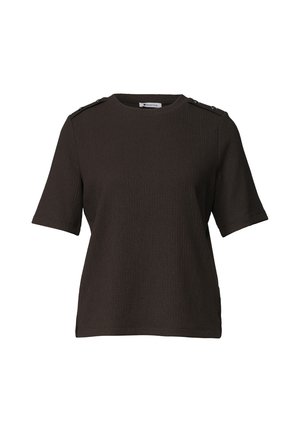 Street One, ROUND-NECK T-SHIRT WITH BUTTON DETAILS - T-shirt basique - black coffee