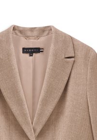 Beige Fischgrät-Blazer mit Reverskragen, einem Knopf und glattem Futter. Mit einem Etikett von Bugatti in Größe 36.