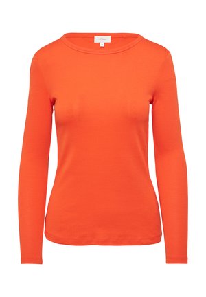 Langärmliges orange T-Shirt aus Baumwolle, mit Rundhalsausschnitt und slim fit Design mit glatter Textur. Keine Muster oder Akzente.