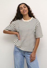 Kaffe WINNY 1/2 SLEEVE - Marškinėliai su spaudiniu - antique white black stripe