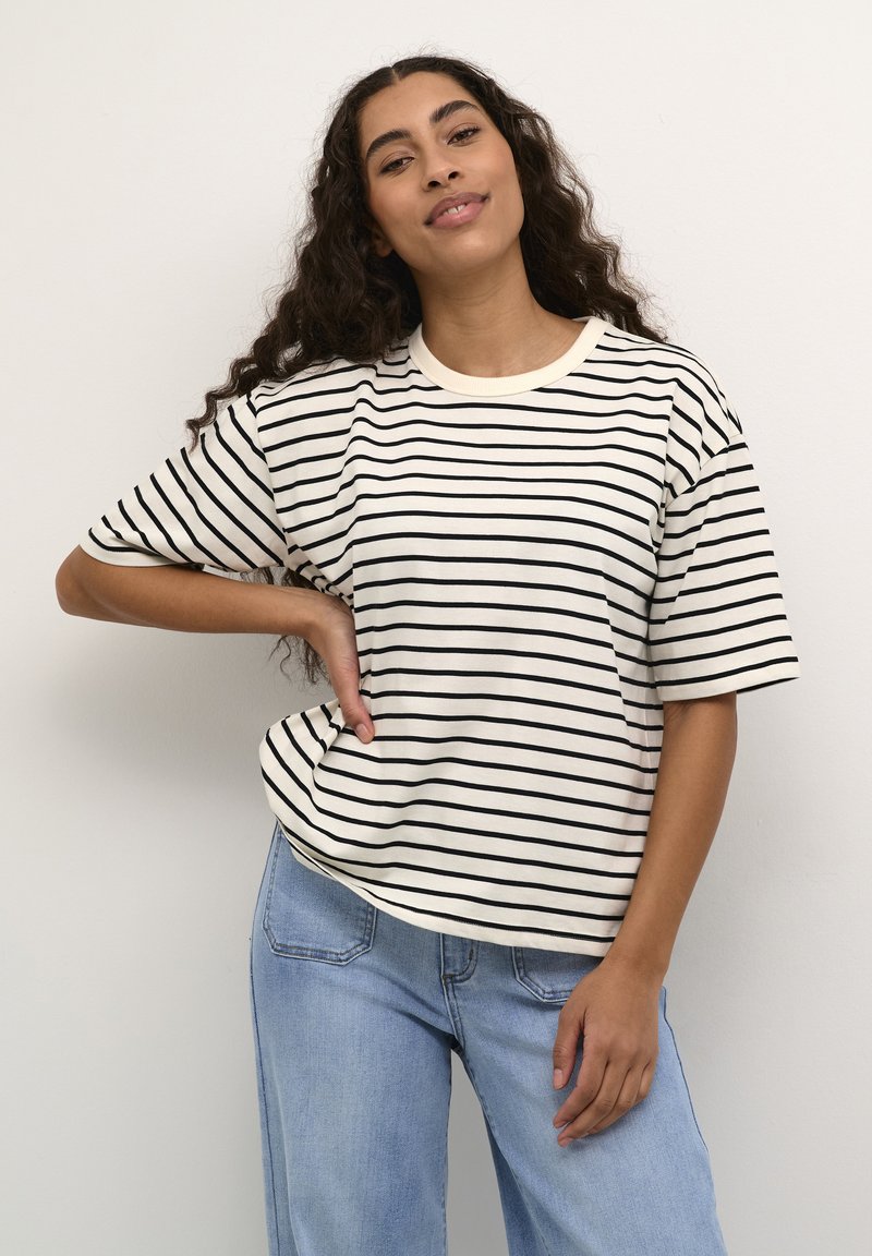 Kaffe WINNY 1/2 SLEEVE - Marškinėliai su spaudiniu - antique white black stripe