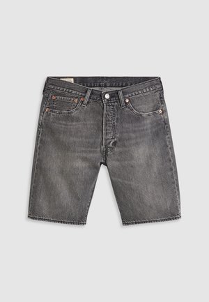 Grå denimshorts med vanlig passform, som har fem lommer, metallbeslag og subtil fading for tekstur.