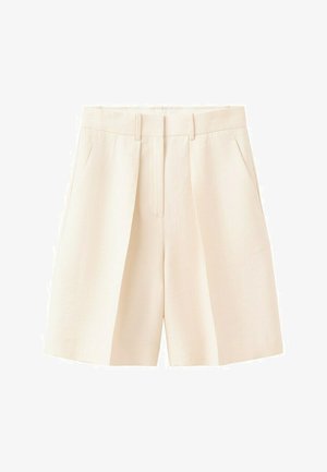 Kremowe, dopasowane szorty z wysokim stanem, z szlufkami na pasek, plisami z przodu i skośnymi bocznymi kieszeniami.