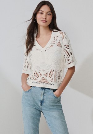 Next, TALL FIT -OPEN NECK  - Camiseta estampada - ecru