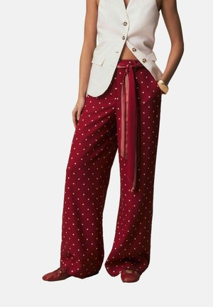 SCARF BELT WIDE LEG - Trousers - burgundy ecru spot