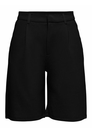 Pantalones cortos negros con un diseño a medida, que cuentan con una cintura alta, pliegues frontales y bolsillos laterales. Hechos de una tela suave y ligera.
