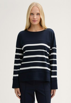 LANGARM - Maglione - blue offwhite irregular stripe