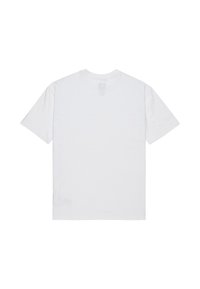 Camiseta de algodón blanca, de manga corta, con cuello redondo estándar, textura suave, sin patrones ni acentos visibles. Se muestra vista trasera.