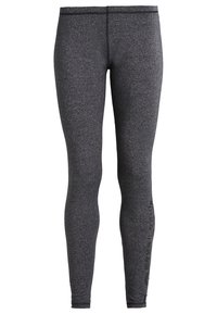 Svarta stretchleggings med en melerad textur, hög midja och sidologotyptryck. Designade för komfort och rörlighet under träning.