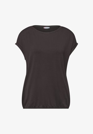 Street One, T-SHIRT WITH BOAT NECK AND DECORATIVE-TAPE, ciemnobrązowy