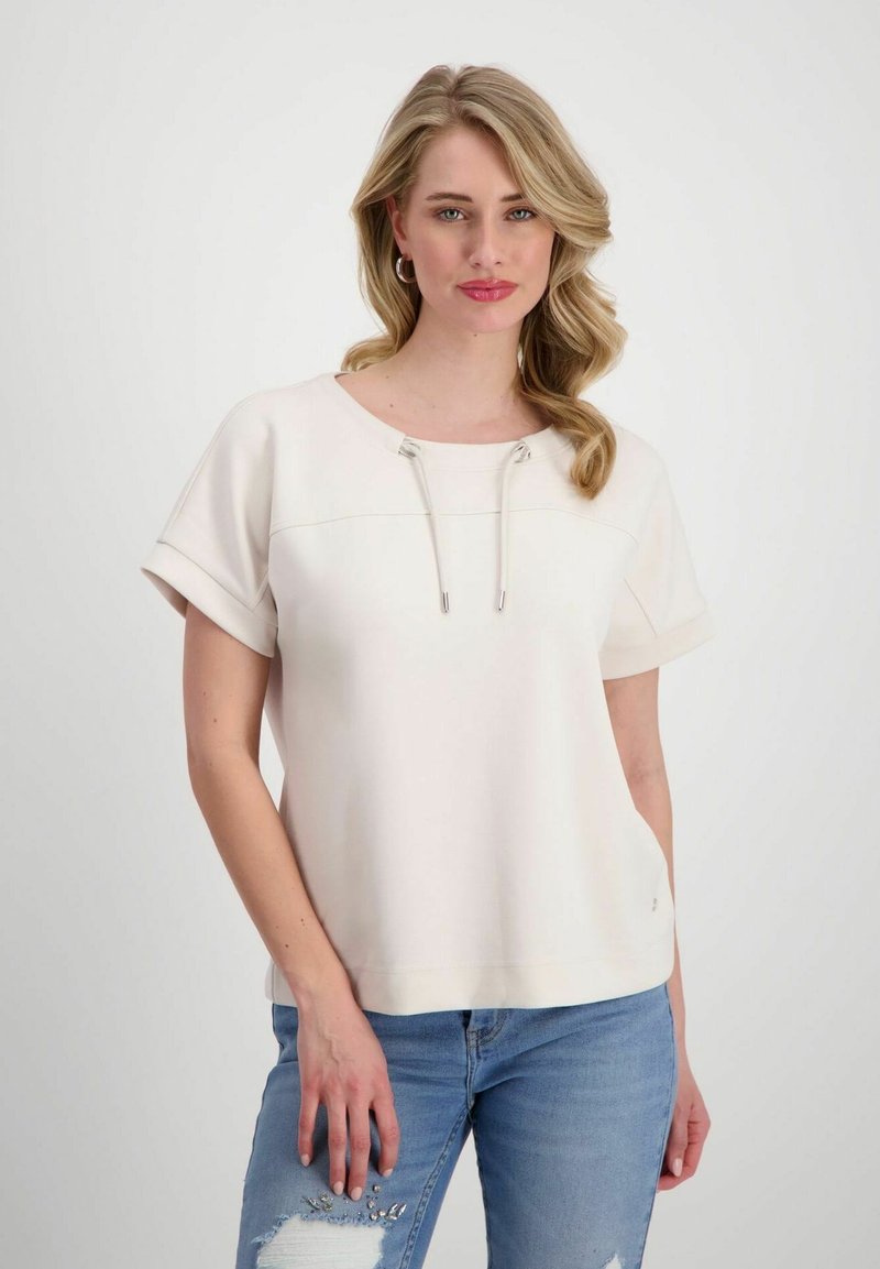MONARI | T-SHIRT WITH SEQUIN PARROT - OFF WHITE 409149