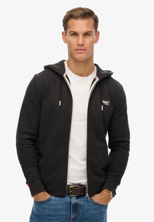 Superdry & Co ESSENTIAL LOGO ZIP-HOODIE MIT HALBFLEECE - Zip-up sweatshirt - karbon schwarz