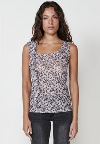RUFFLE WITH ANIMAL PRINT - Blusa - beige