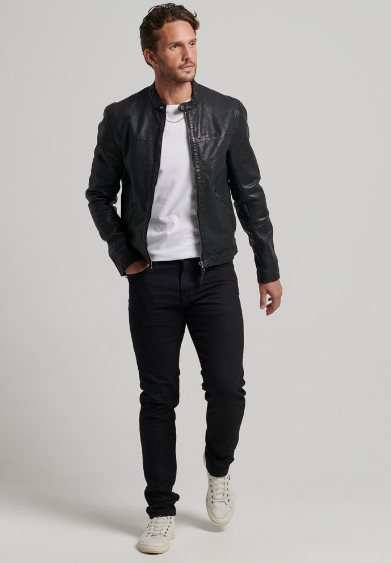 Superdry HERITAGE SPORTS RACER Leather jacket black Zalando.ie