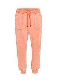 Pantalons de jogging pêche en tissu doux, avec une taille élastique et cordon de serrage, deux poches avant et bas fuselés.