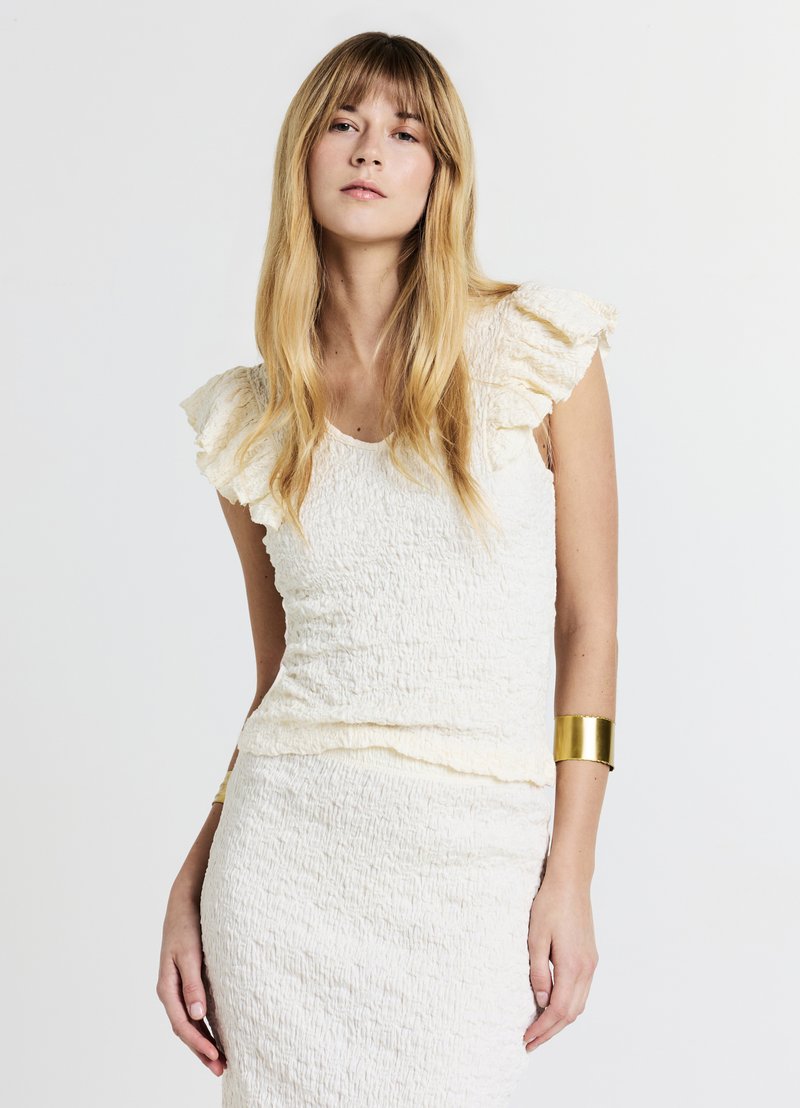 Calliope VOLANT TESSUTO BUBBLE - T-shirt con stampa - ecru chiaro