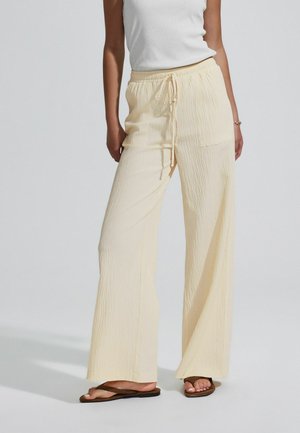 TEXTURED WIDE LEG - Pantaloni - buttermilk
