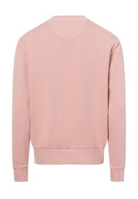 Rosa Sweatshirt mit langen Ärmeln, Rundhalsausschnitt sowie gerippten Bündchen und Saum. Glatte Stoffoberfläche ohne Muster oder sichtbare Hardware.