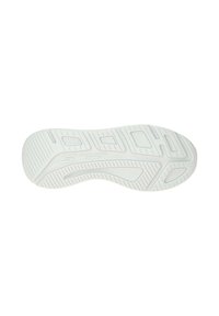 White athletic shoe sole featuring a textured pattern with grooves and cutouts, designed for traction and flexibility. Accents include branding.