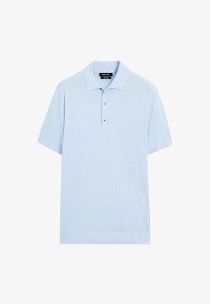 Lichtblauw polo-shirt met korte mouwen, gemaakt van zachte stof, met een drieknoopsluiting en geribbelde manchetten voor een aansluitende look.