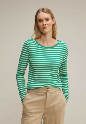 Strickpullover ecru & green stripes