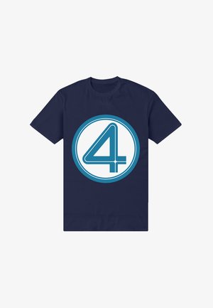 Marineblauw katoenen T-shirt met een grote turquoise cirkel en een witte nummer "4" in een vet, modern lettertype in het midden.