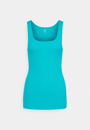 Turkise tanktop med firkantet udskæring, lavet af ribbet stof. Har en tætsiddende silhuet og glatte kanter. Mærke: GAP.