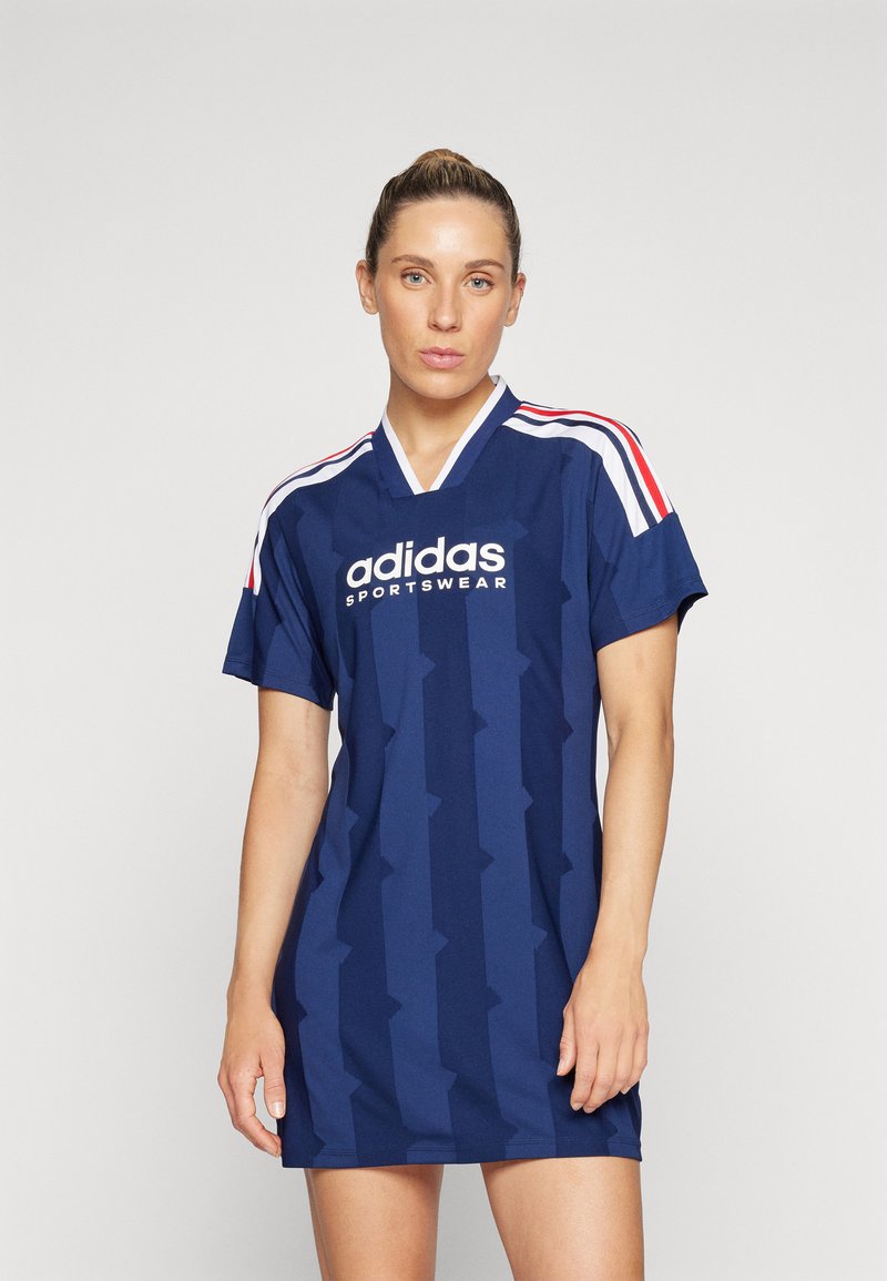 adidas Sportswear TIRO CUT STRIPES TSHIRT DRESS - Jersey dress - team navy  blue/white/better scarlet/blue - Zalando