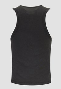Schwarzes, geripptes Tanktop mit rundem Ausschnitt und ärmellosem Design. Verfügt über eine horizontale Textur und eine schlichte, klare Silhouette.