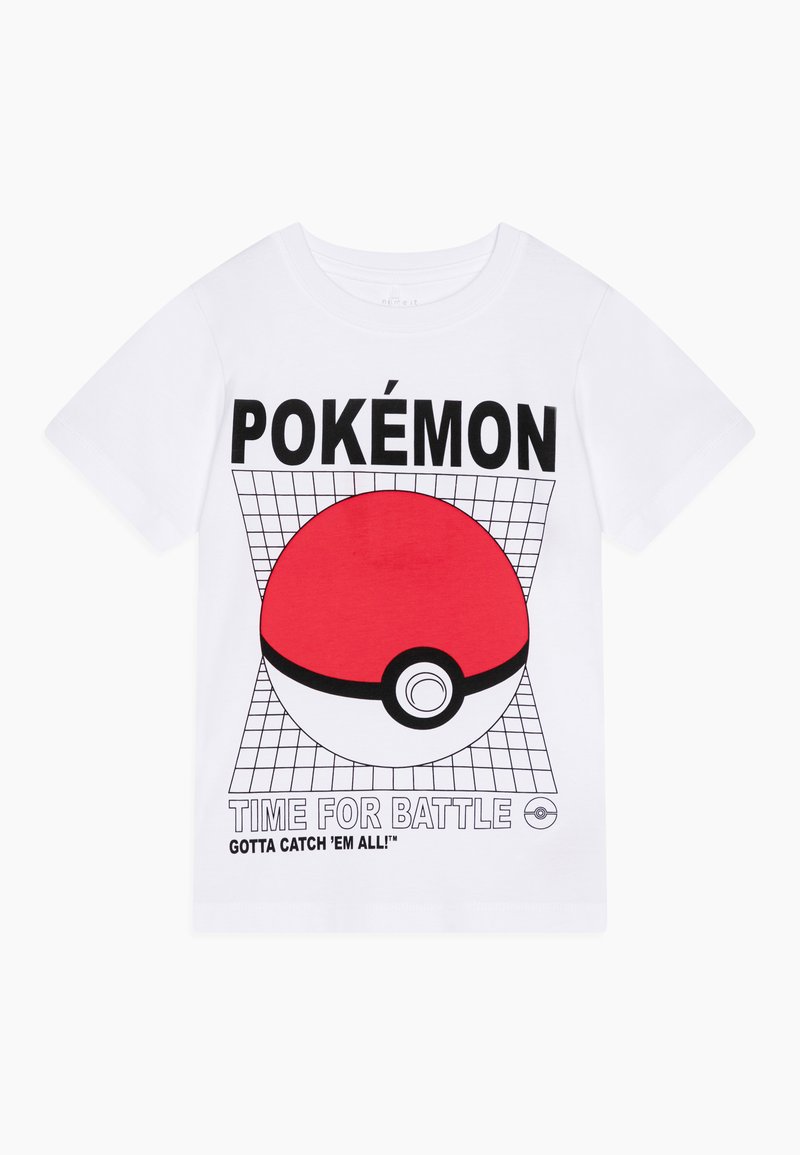 Balta medvilninė marškinėliai su raudonu Pokéball grafiką ant tinklelio fono, su juodu tekstu "POKÉMON MŪŠIO METAS".