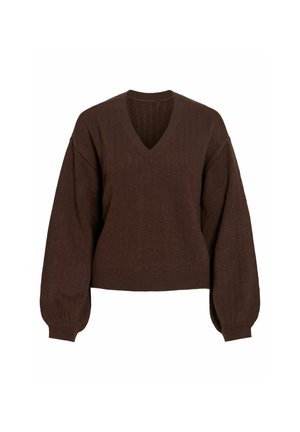 VILA, KNITTED PULLOVER VIOA V-NECK - Pullover - coffee bean