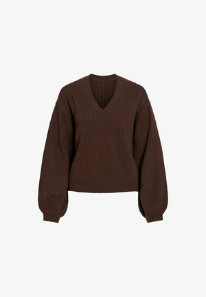 VILA, KNITTED PULLOVER VIOA V-NECK - Džemper - coffee bean
