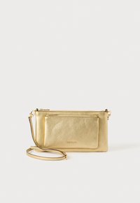 Borsa a tracolla in pelle dorata con finitura texturizzata, dotata di chiusura con zip e di una tasca frontale aggiuntiva. Include una tracolla removibile.