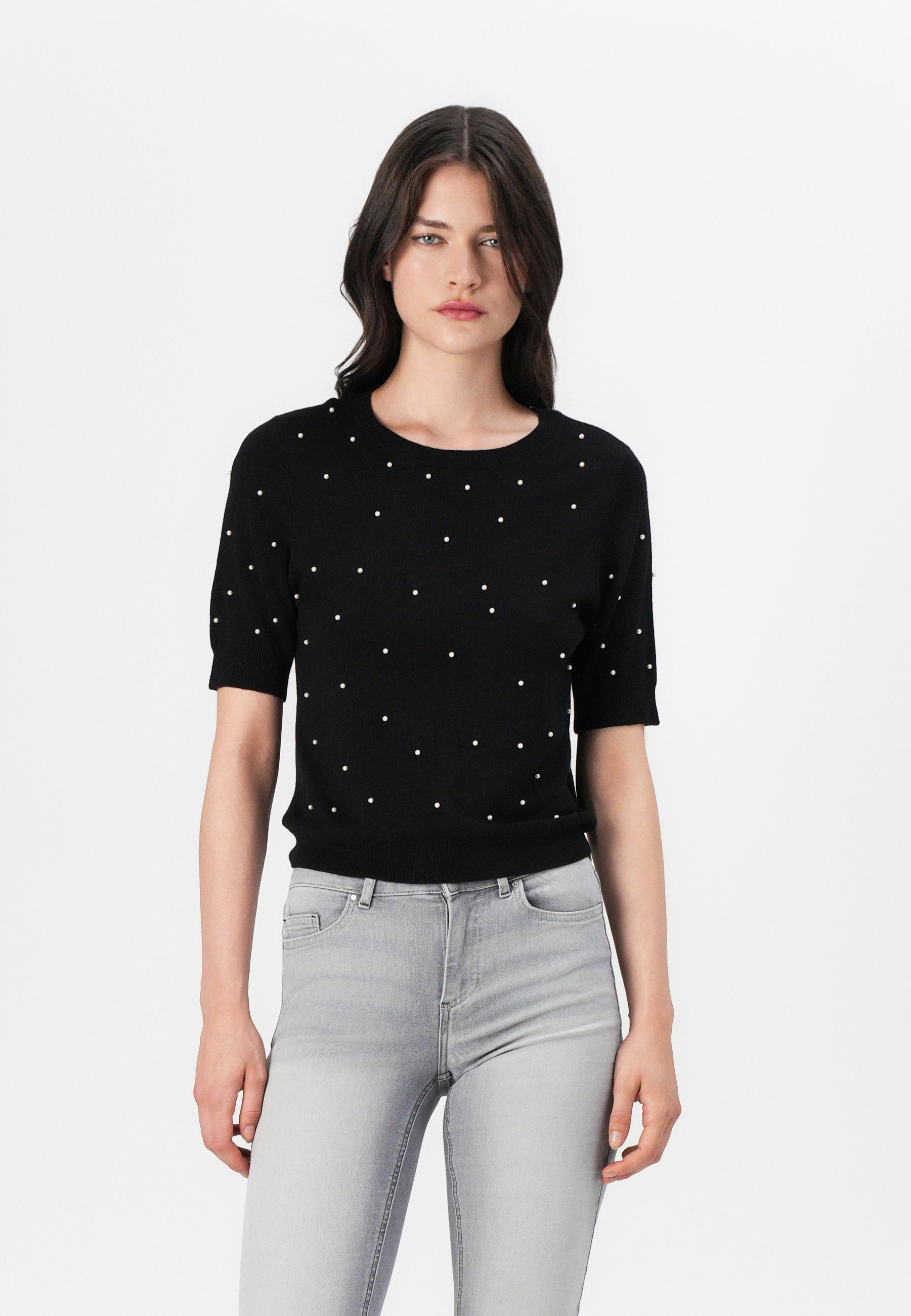 ONLY Onljulia S/S Embellisment Top Box Jrs T-Shirt, Black/Detail:Rhinestone, XS Donna