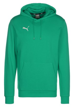 Green Puma hooded sweatshirt with front pocket and white Puma logo on the left chest area, featuring drawstrings on the hood.