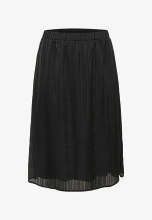 Zwarte geplooide rok met een elastische tailleband, voorzien van een doorschijnende stof overlay en een rechte zoom. Gelaagde, lichtgewicht materia.