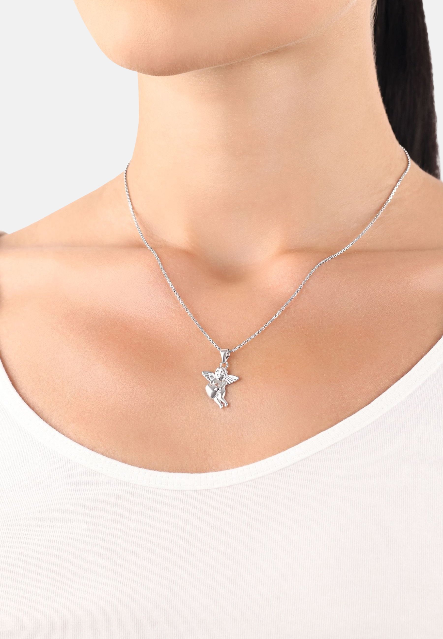 Catena Lunga Con Ciondolo Chiaa Angeli In Argento 925% Rodiato Bianco E Zirconi Taglio - Foto 12